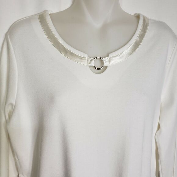 BonWorth Womens Top Size XS 3/4 Sleeve Ivory Knit Round Neck Satin Detail - Picture 3 of 11